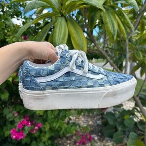 Vans Women's Blue and White Checkered Sneakers